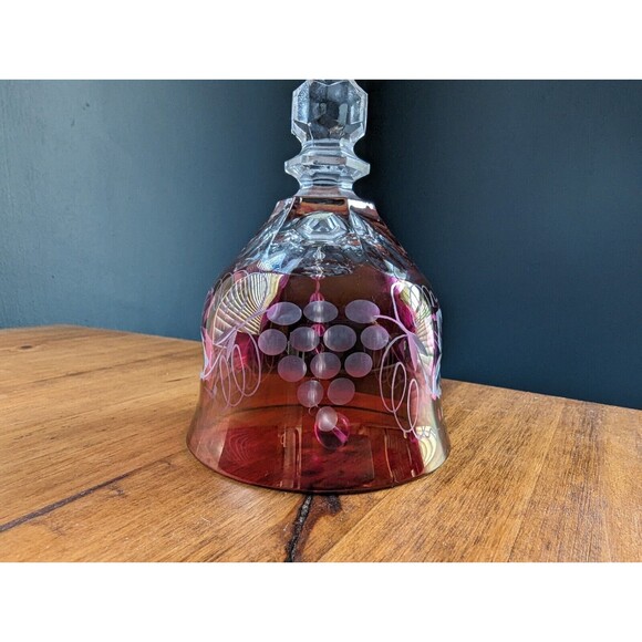 Echt Bleikrystal Hand Cut Cranberry Bell  -  Made In Germany  -  7-1/2" Tall - Picture 3 of 12